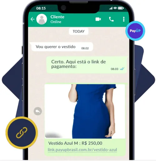 Conversa com cliente oferecendo link de pagamento