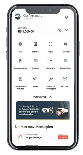 Mockup do aplicativo mobile GV8 Capital